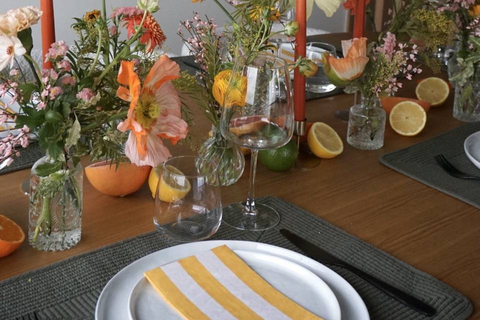 Table de soliflores et agrumes
