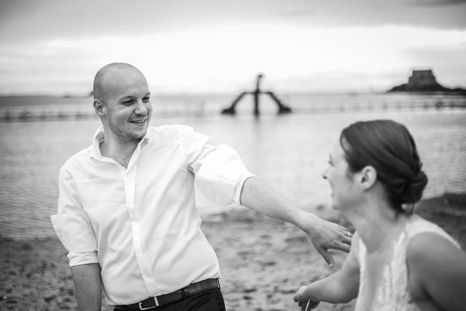 Shooting couple à la plage