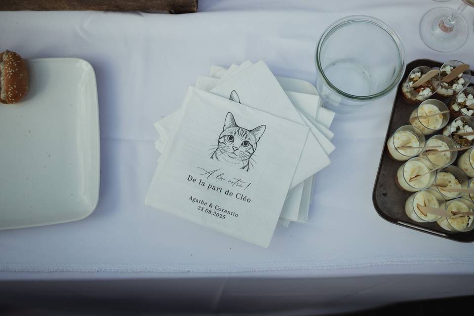 Serviette mariage chat