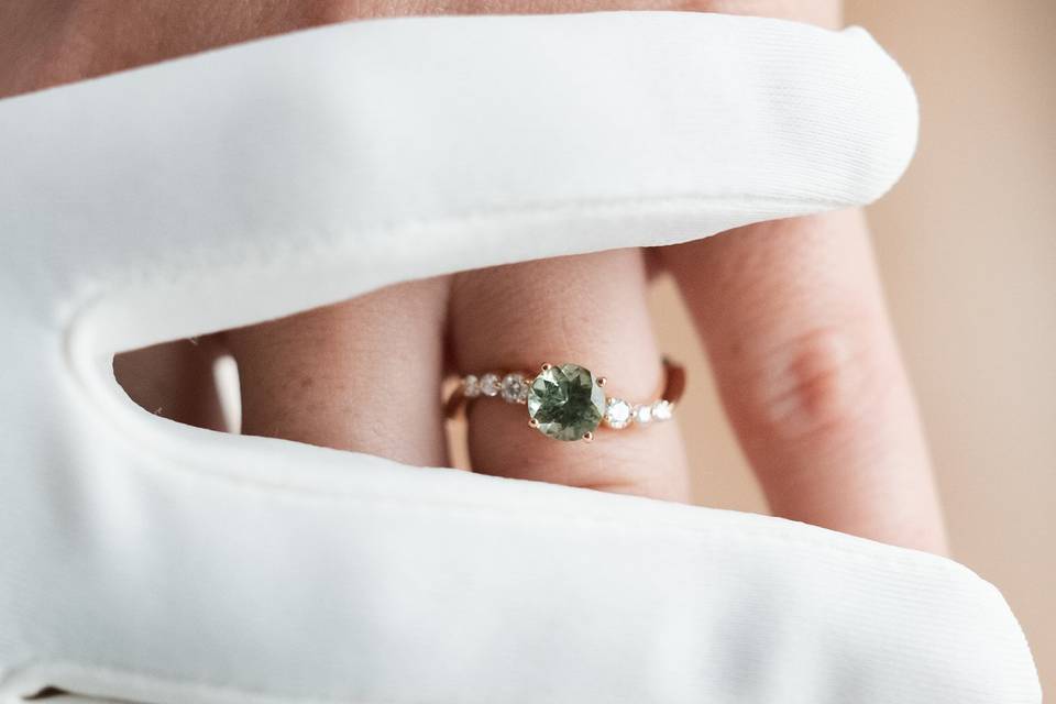 Bague Or, diamants tourmaline