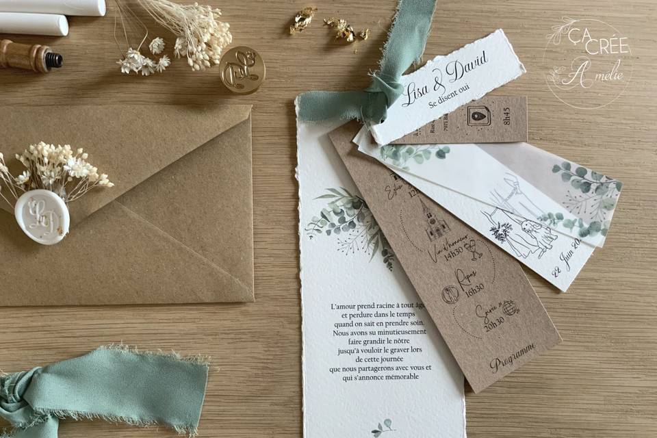 Faire-part blanc kraft vert