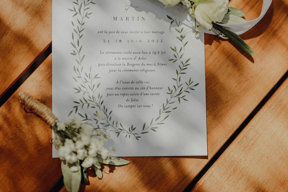 Carte d'invitation mariage Bois Fleuri