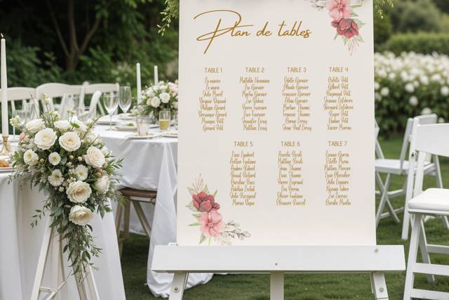 Plan de tables Fleurs en or