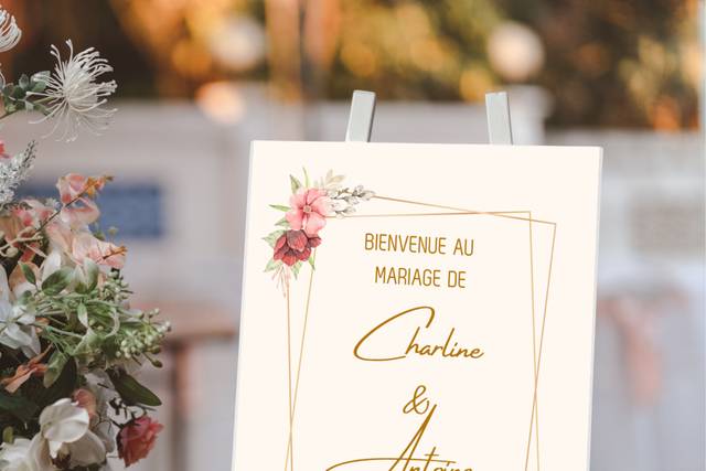 Panneau bienvenue Fleurs en or