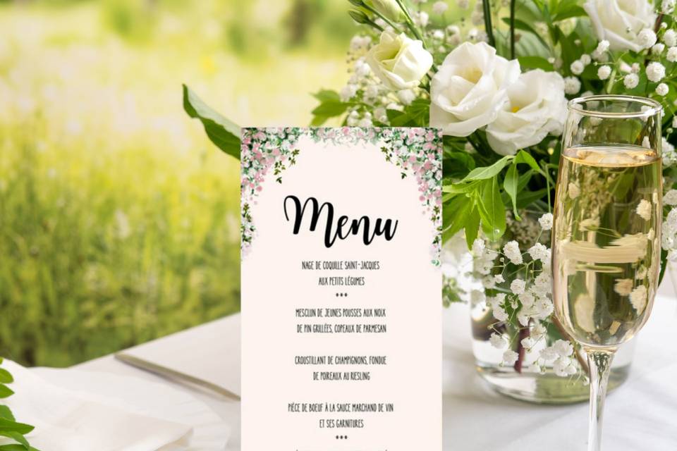 Menu Aquarelle florale