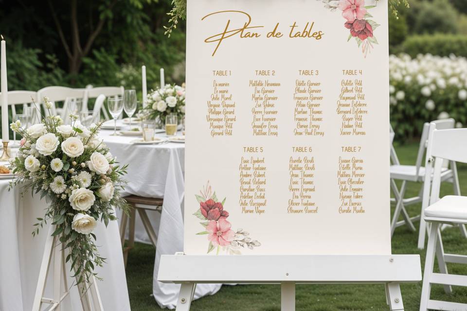 Plan de tables Fleurs en or