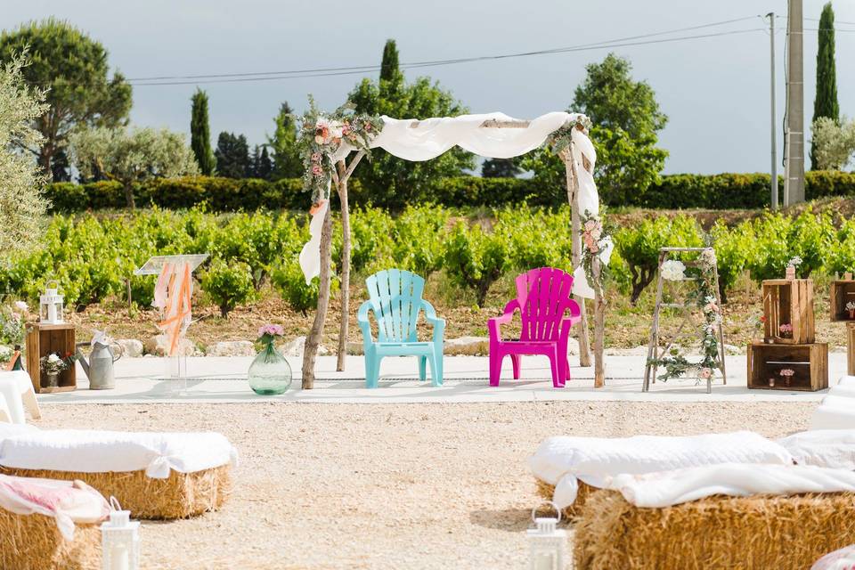 Cérémonie face aux vignes