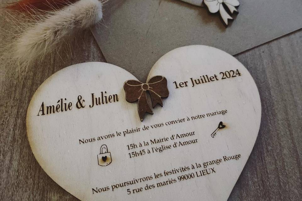 Faire-part mariage en bois