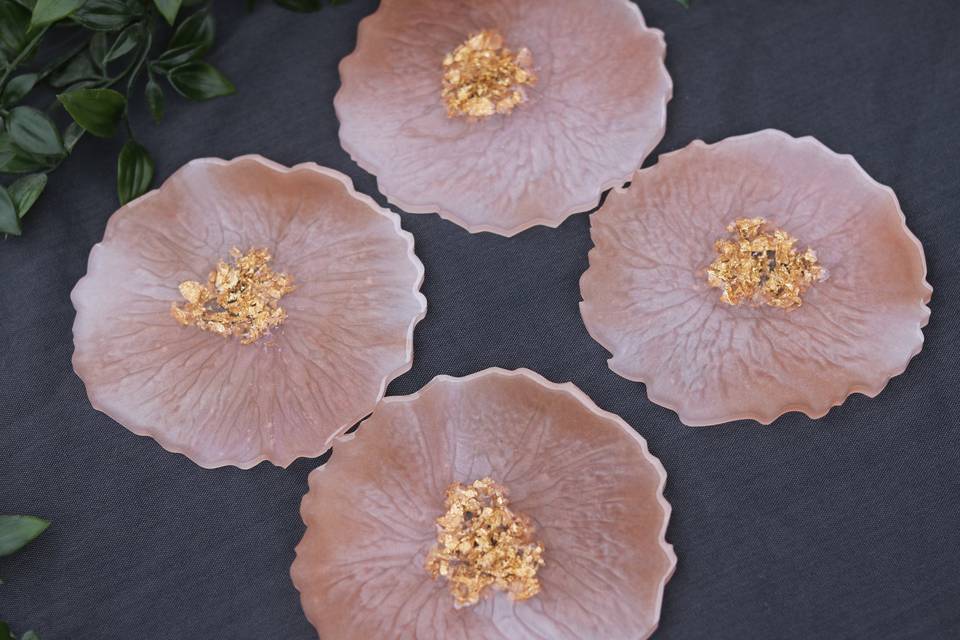 Sous-verres roses et or