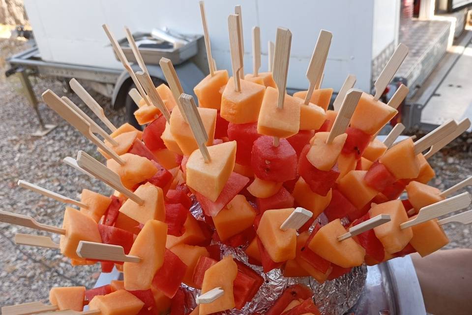 Brochettes melon pastèque