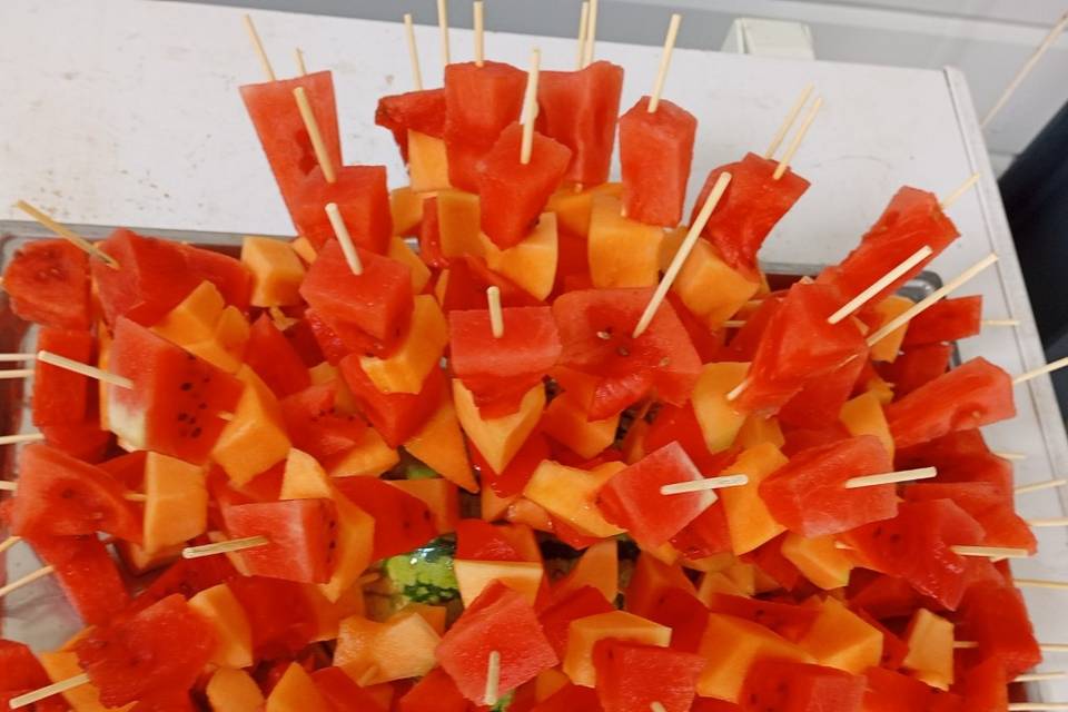 Brochettes melon et pastèque