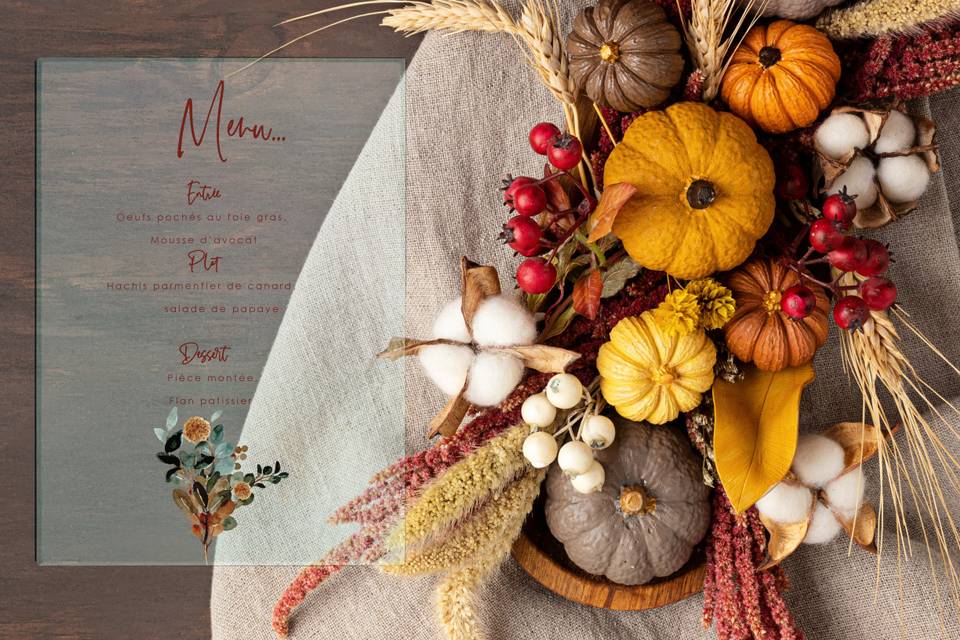 Menu mariage plexi automne