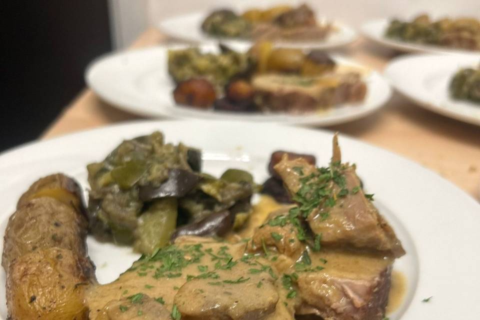 Rôti de veau et légumes