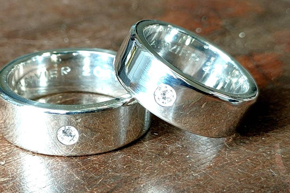 Alliances argent/diamants