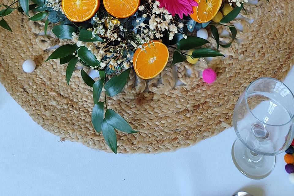 Mariage orange et fuchsia