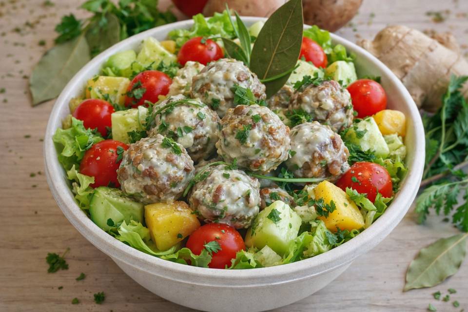 Boulette de poulet en salade
