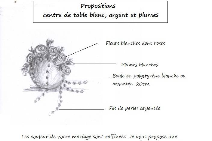 Centre de table blanc argent,