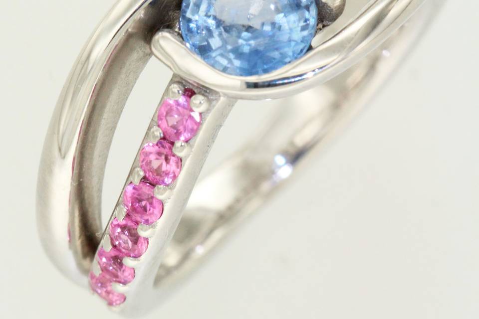 Bague saphir bleu et rose