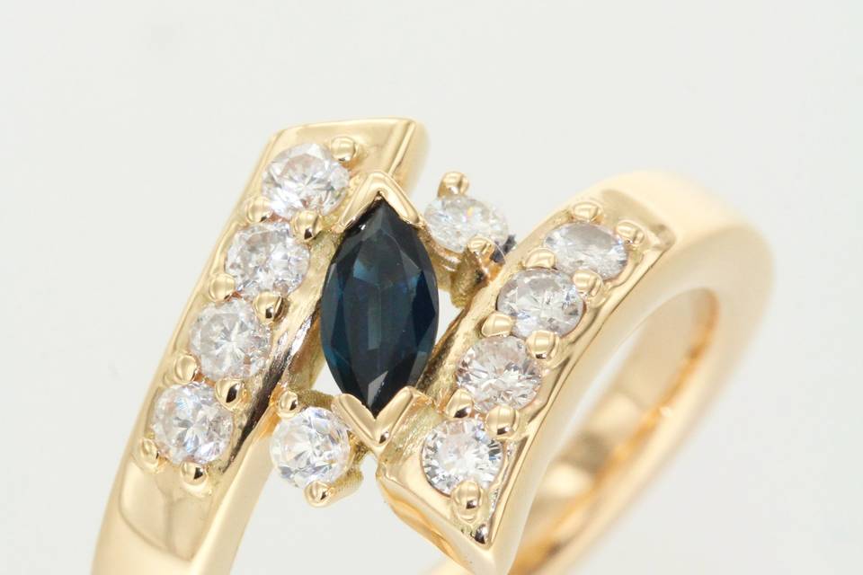 Bague, saphir diamants