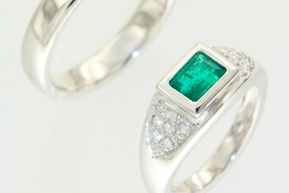 Alliances, Emeraude, diamants