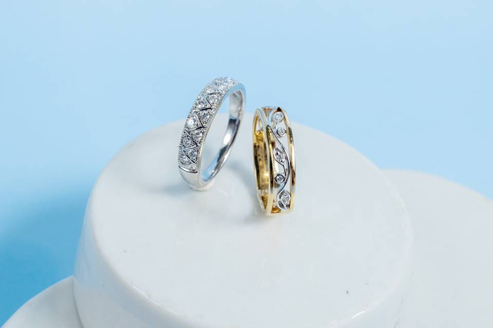 duo bagues or blanc jaune socle