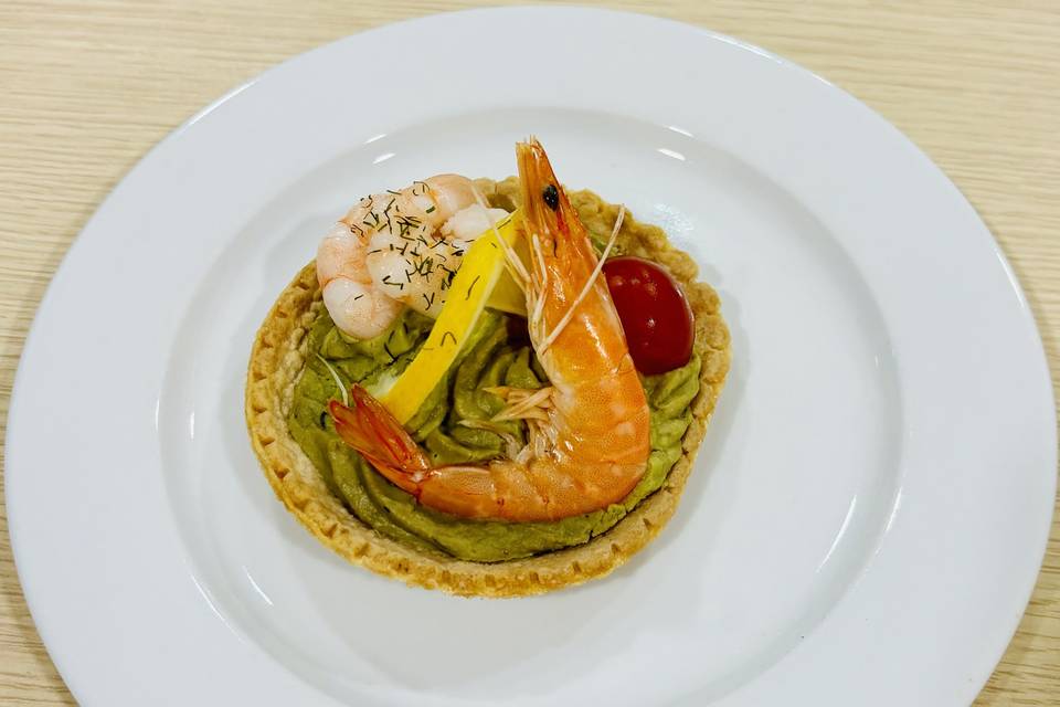 Tartelette, avocat, crevettes