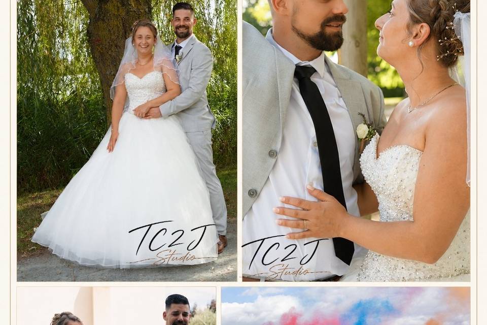 Mariés, fumigènes, couple
