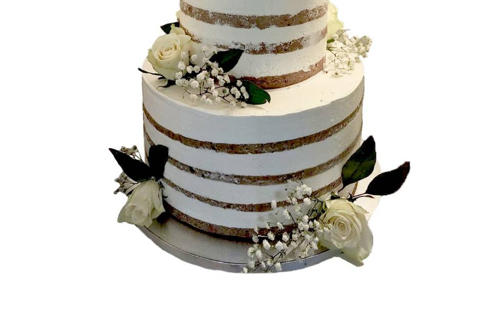 Naked Cake roses blanches