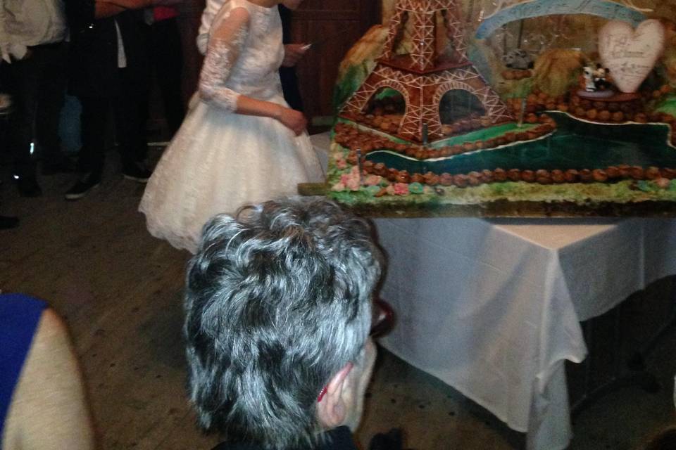 La mariée coupe le gâteau