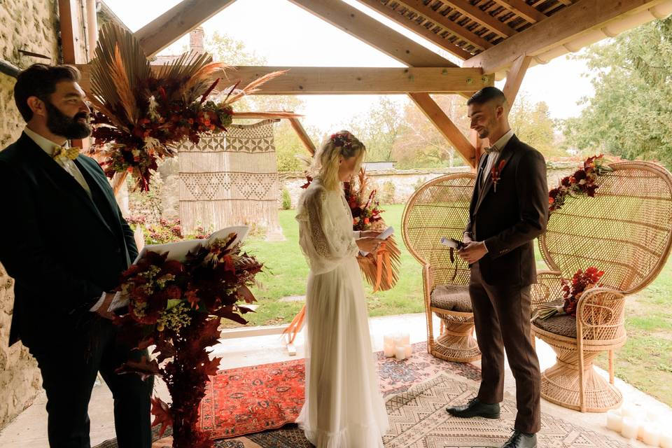 Cérémonie mariage automne boho