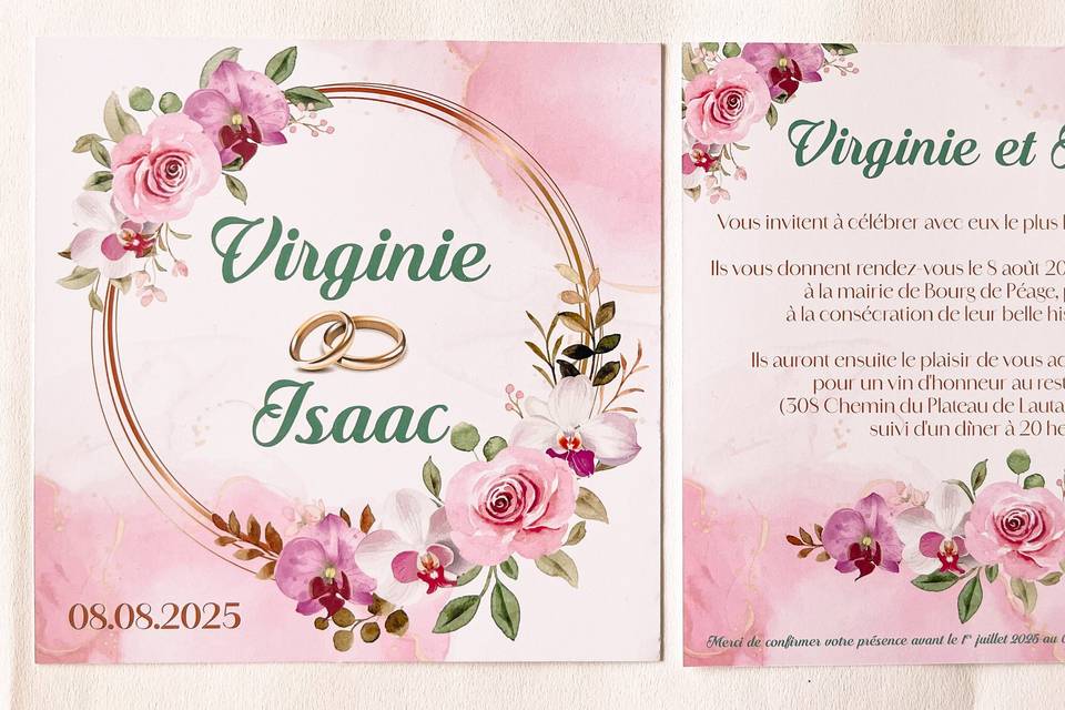 Faire part thème orchidée rose
