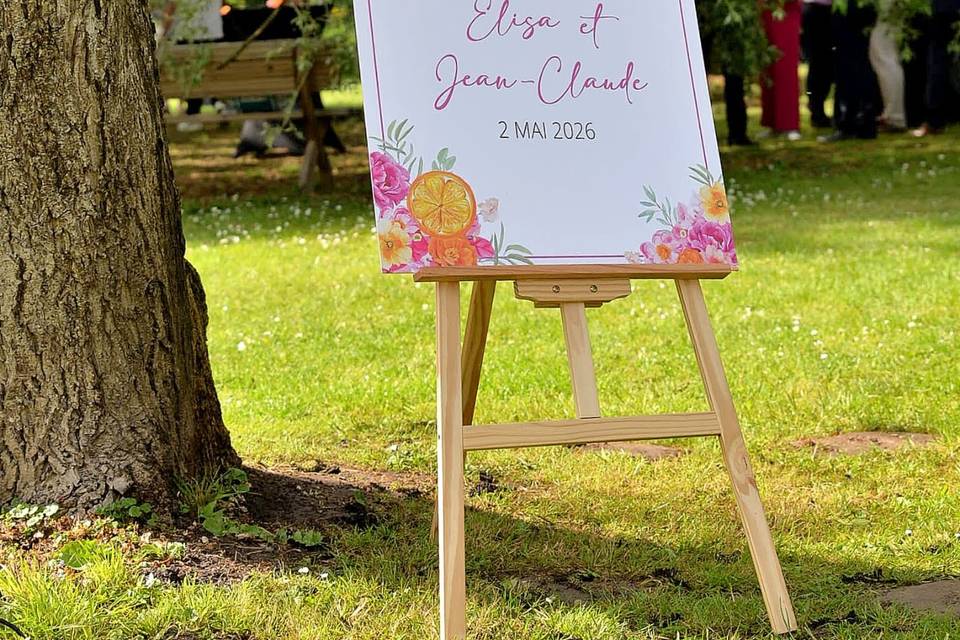 Panneau bienvenu orange fuchsi