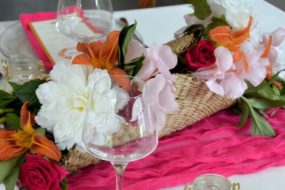 Menu couronne fleurs coloré