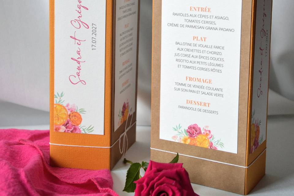 Menu orange et fuchsia