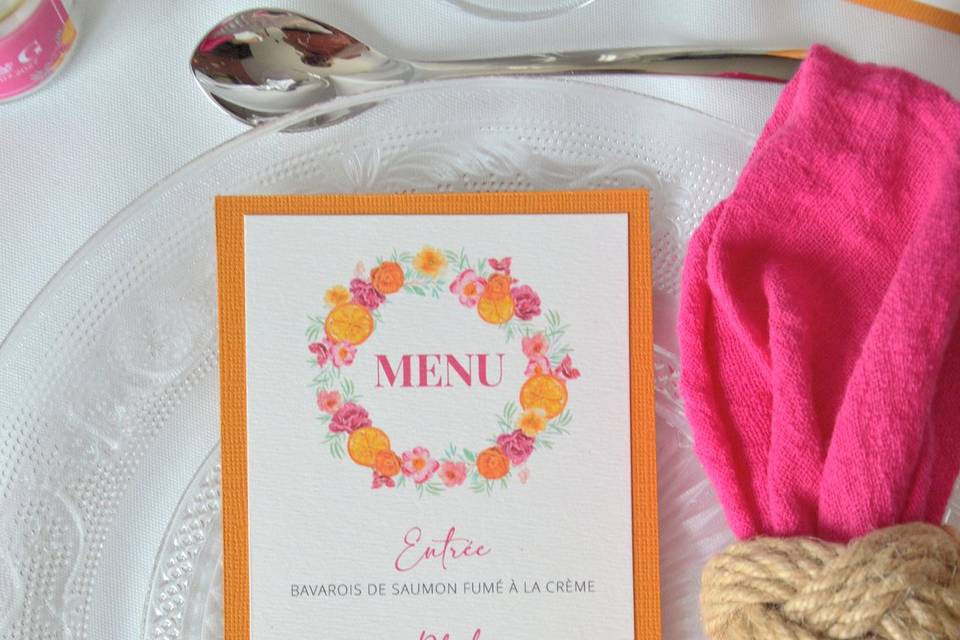 Menu coloré mariage