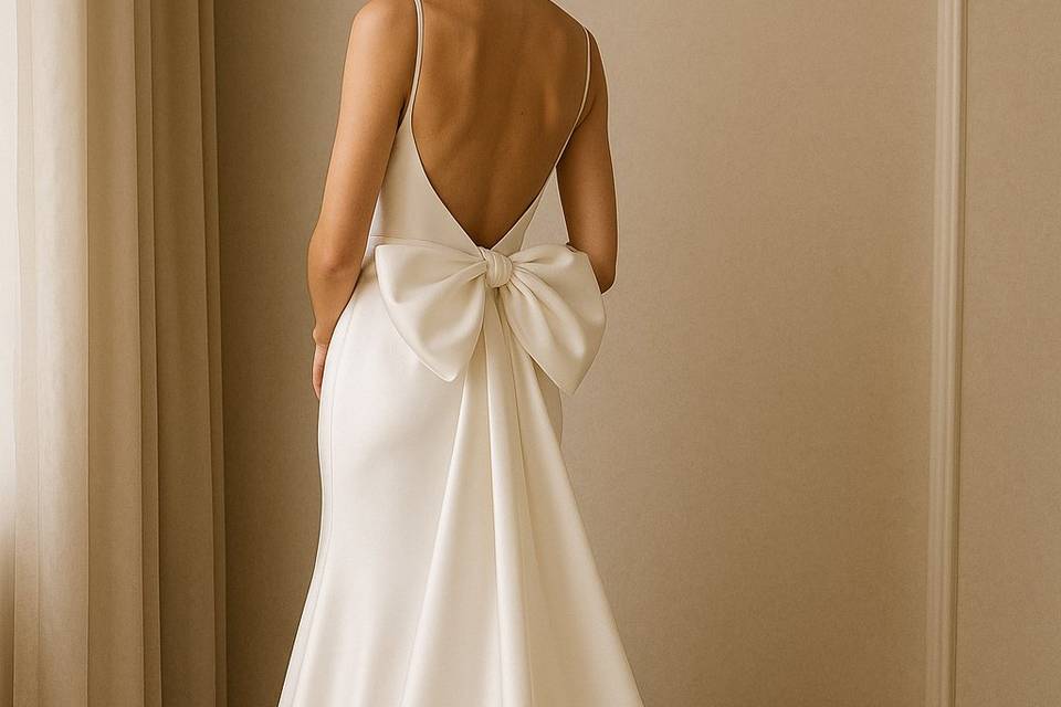 Robe satinée dos nu noeud