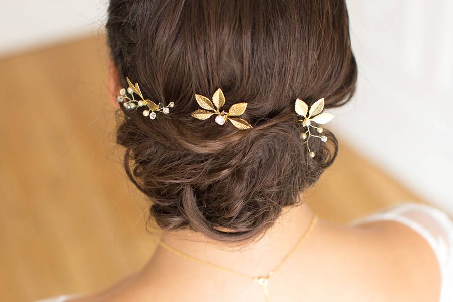 Pics à chignon mariée doré