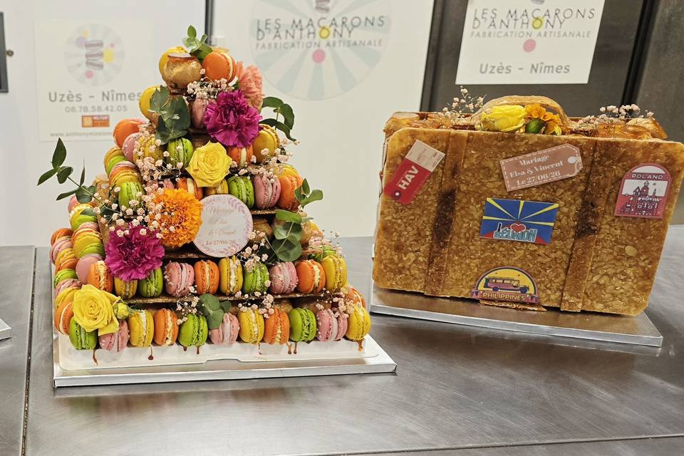 Pièce montée choux macarons