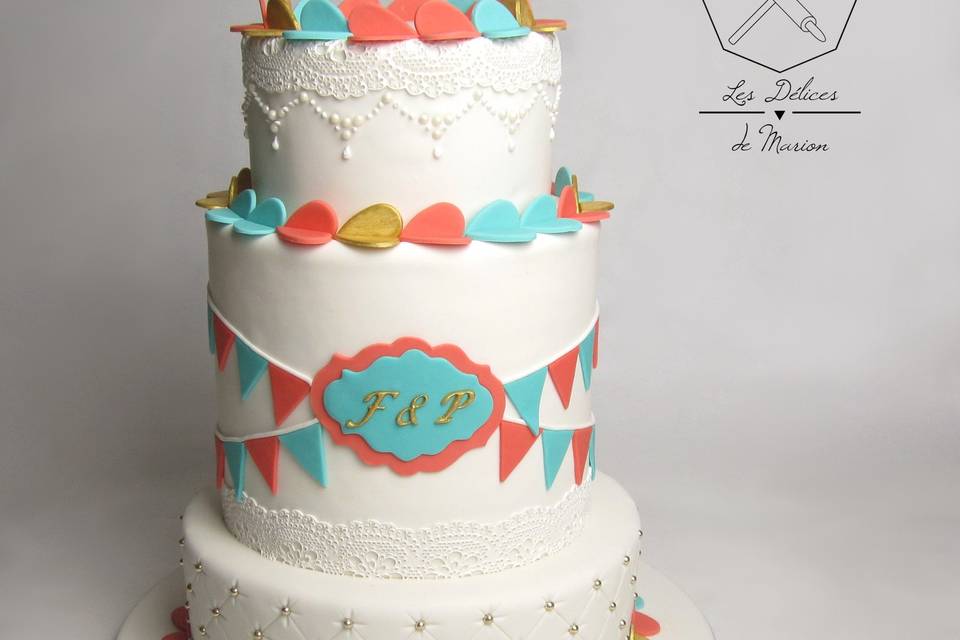 Wedding cake turquoise/corail