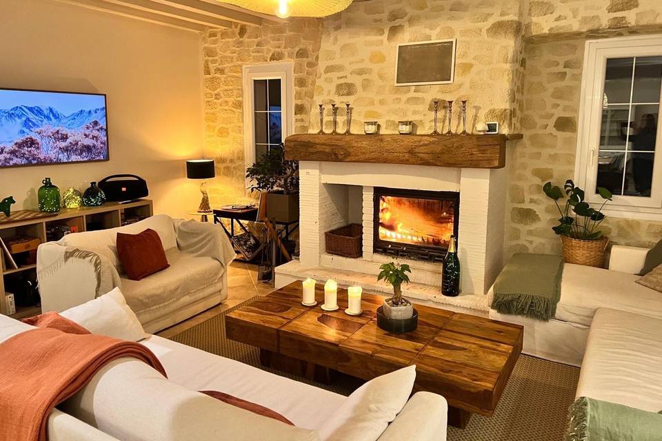 Salon / cheminée - Villa blanc