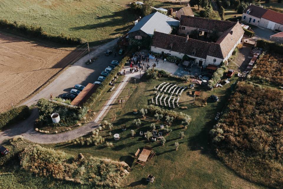 Vue de haut de la ferme