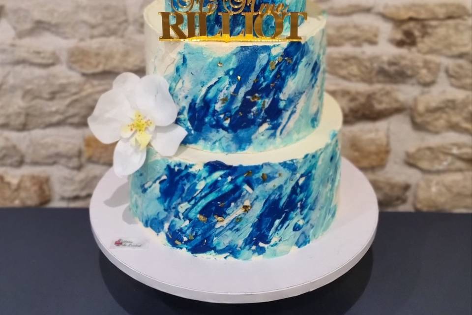 Wedding cake blanc et bleu