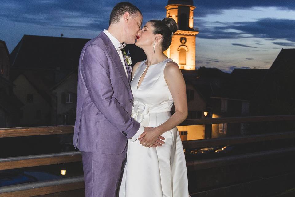 Photo des mariés sur la terras