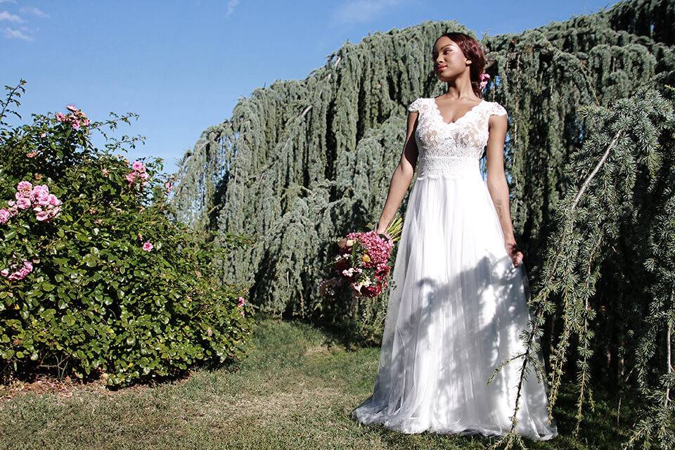 Robe de mariée 2 pièces dentelle bohème et plumetis Angie