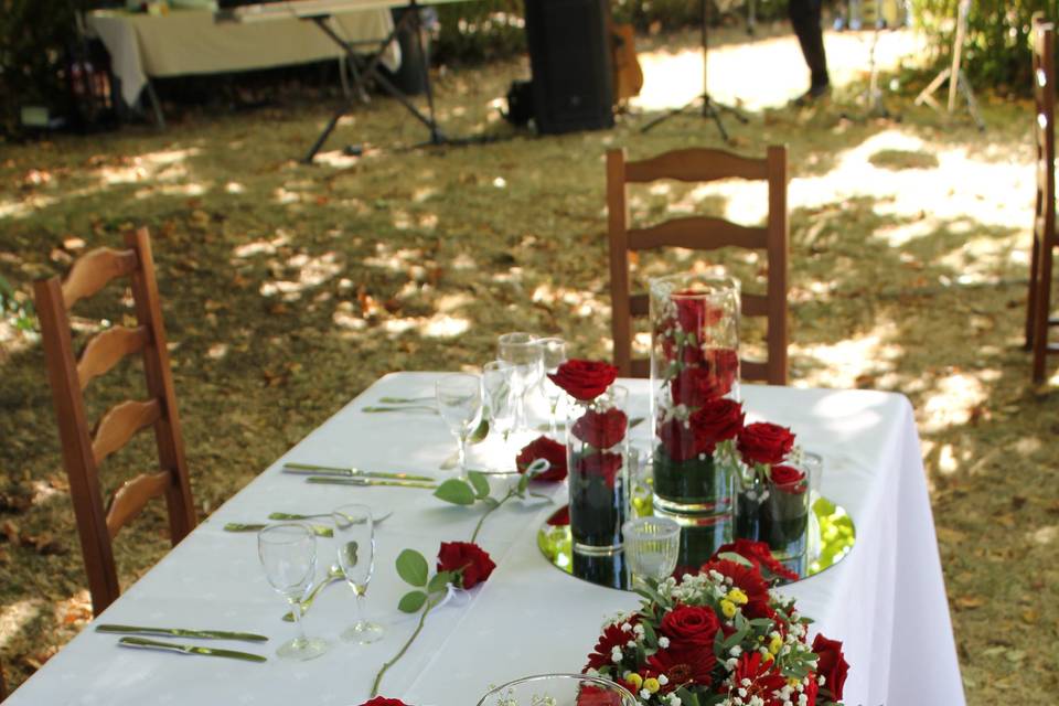 Roses rouge tables