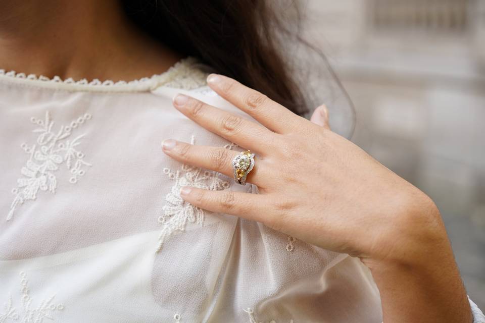 Bague boule diamants