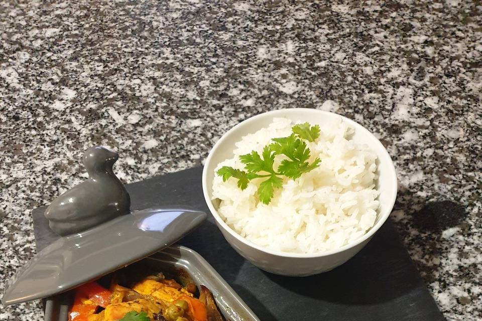 Poulet curry en cocotte et riz