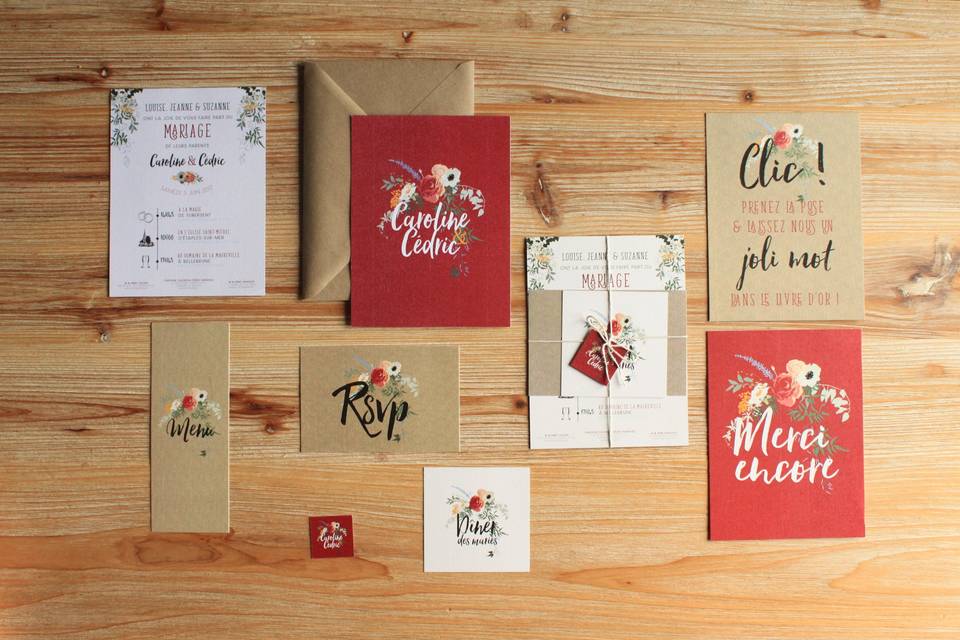 Faire-part kraft floral