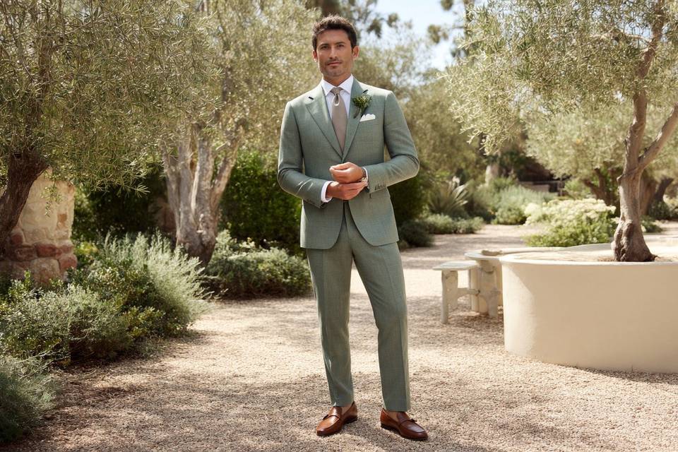 Mariage champêtre costume vert