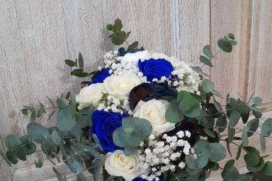 Bouquet de mariée blc/bleu/noi